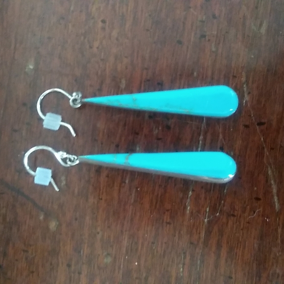 Trendy Jewels Jewelry - Teal and Silver Elongated Teardrop Dangle Earrings - brand new, never worn